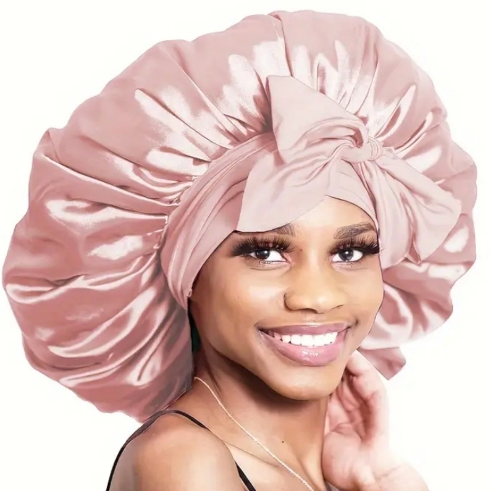 Pink Silky Satin Adjustable  Bonnet with Tie Band